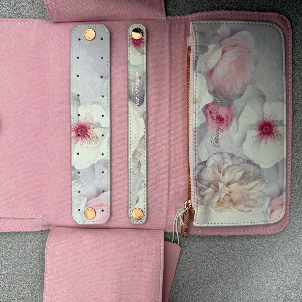 Ted Baker Jewellery Roll Womens OS Grey Floral Print Travel Organizer Case NWT